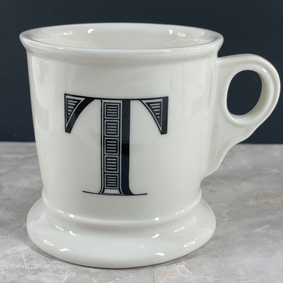 Unbranded Other - Anthropologie Monogram Letter T Ceramic Coffee Mug White Black Pedestal Large